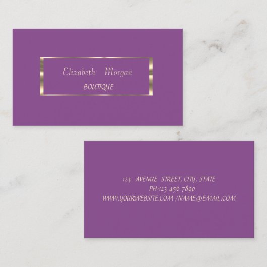 Elegant modern, Violet, Gold Lijst Visitekaartje (Voorkant / Achterkant)