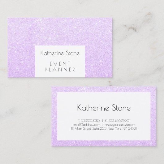 Elegant modern violet paars glitter-evenementsplan visitekaartje (Voorkant / Achterkant)