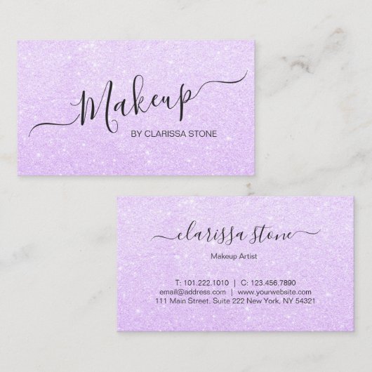 Elegant modern violet paars glitter make-up kunste visitekaartje (Voorkant / Achterkant)