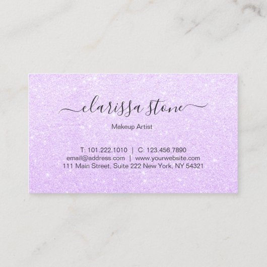Elegant modern violet paars glitter make-up kunste visitekaartje (Achterkant)
