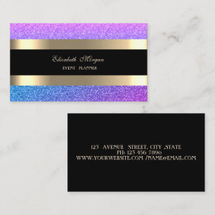 Elegant Modern, Violet Striped Glitter Visitekaartje