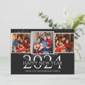 Elegant modern vuurwerk Gelukkig Nieuwjaar Drie Fo Feestdagenkaart (Staand voorkant)