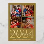 Elegant modern vuurwerk Gelukkig Nieuwjaar Vier Fo Folie Feestdagenkaart (Voorkant)