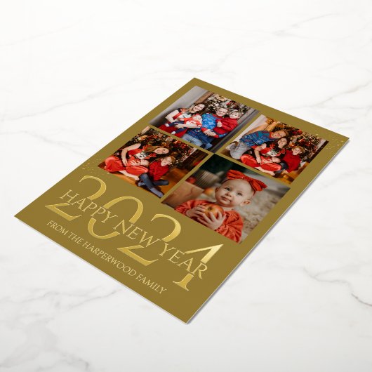 Elegant modern vuurwerk Gelukkig Nieuwjaar Vier Fo Folie Feestdagenkaart (Gedraaid)