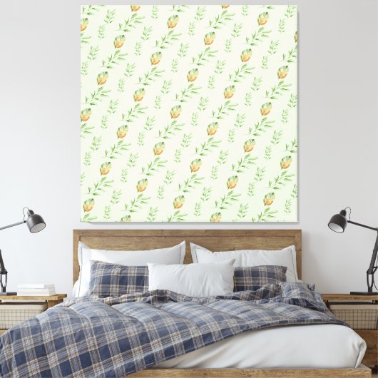 Elegant modern watercolor bladerenpatroon GROEN  Canvas Afdruk (Insitu (Slaapkamer))