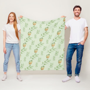 Elegant modern watercolor bladerenpatroon GROEN Fleece Deken