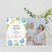 Elegant Modern Watercolor Eggs Happy Easter Photo Feestdagenkaart (Staand voorkant)