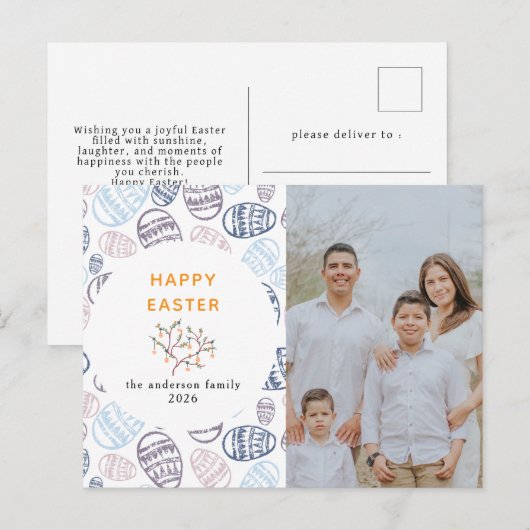 Elegant Modern Watercolor Eggs Happy Easter Photo Feestdagenkaart (Voorkant / Achterkant)