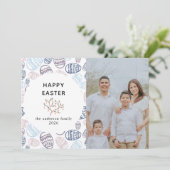 Elegant Modern Watercolor Eggs Happy Easter Photo Feestdagenkaart (Staand voorkant)