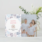 Elegant Modern Watercolor Eggs Happy Easter Photo Feestdagenkaart (Staand voorkant)