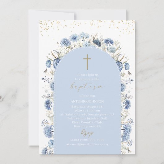 Elegant Modern Watercolor Flowers Baptism Kaart (Voorkant)