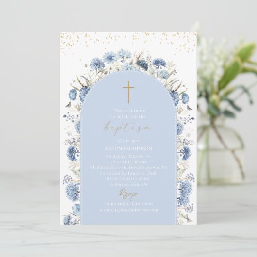 Elegant Modern Watercolor Flowers Baptism Kaart (Staand voorkant)