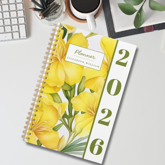 Elegant Modern Watercolor Yellow Floral Planner
