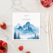 Elegant Modern Waterverf Blauw Bergen Trouw Servet (Insitu)