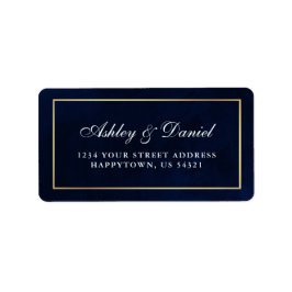 Elegant modern Waterverf Blue Gold Wedding Etiket