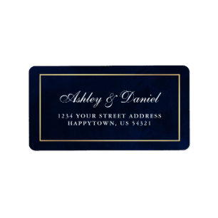 Elegant modern Waterverf Blue Gold Wedding Etiket
