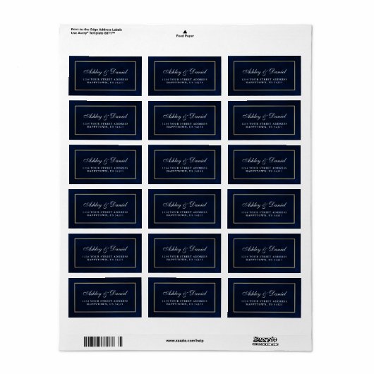 Elegant modern Waterverf Blue Gold Wedding Etiket (Full Sheet)