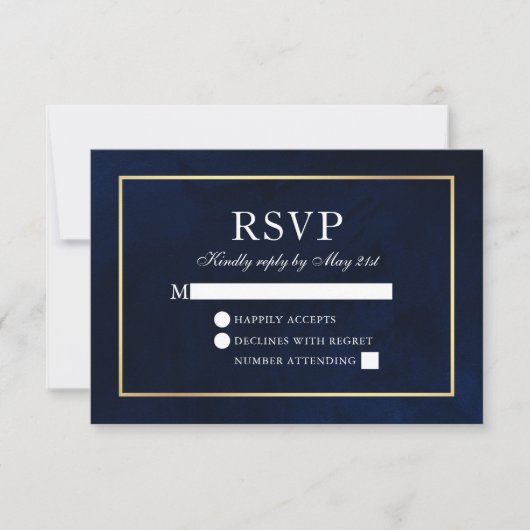 Elegant modern Waterverf Blue Gold Wedding RSVP Kaartje (Voorkant)