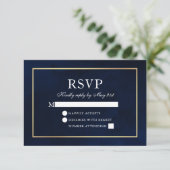 Elegant modern Waterverf Blue Gold Wedding RSVP Kaartje (Staand voorkant)