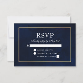 Elegant modern Waterverf Blue Gold Wedding RSVP Kaartje