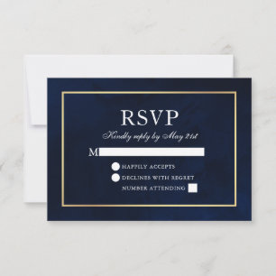 Elegant modern Waterverf Blue Gold Wedding RSVP Kaartje