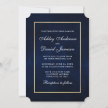Elegant modern Waterverf Blue Gold Wedding Tkt