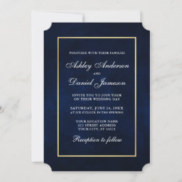Elegant modern Waterverf Blue Gold Wedding Tkt Kaart