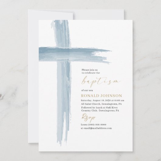 Elegant modern Waterverf doopkruis Kaart (Voorkant)