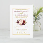 Elegant Modern Waterverf Floral Burgundy Wedding Kaart (Staand voorkant)