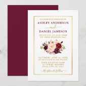 Elegant Modern Waterverf Floral Burgundy Wedding Kaart (Voorkant / Achterkant)