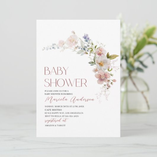 Elegant Modern Waterverf Flowers Baby shower Kaart (Staand voorkant)