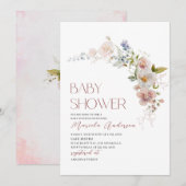 Elegant Modern Waterverf Flowers Baby shower Kaart (Voorkant / Achterkant)