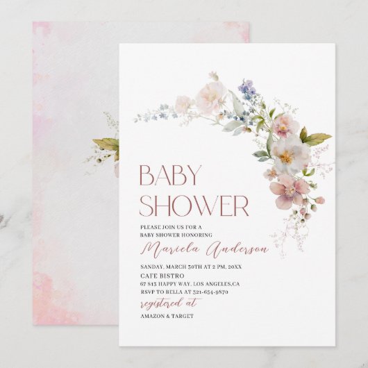 Elegant Modern Waterverf Flowers Baby shower Kaart (Voorkant / Achterkant)