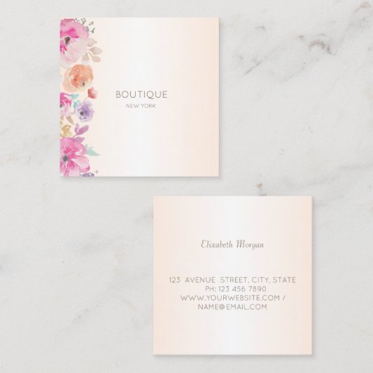 Elegant Modern, Waterverf Flowers Vierkante Visitekaartje (Voorkant / Achterkant)