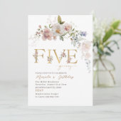 Elegant Modern Waterverf Flowers vijf verjaardagsz Kaart (Staand voorkant)