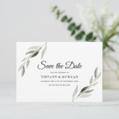 Elegant modern Waterverf Green Leaf Wedding Save The Date (Staand voorkant)