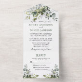 Elegant Modern Waterverf Greenery Wedding All In One Uitnodiging (Binnen)