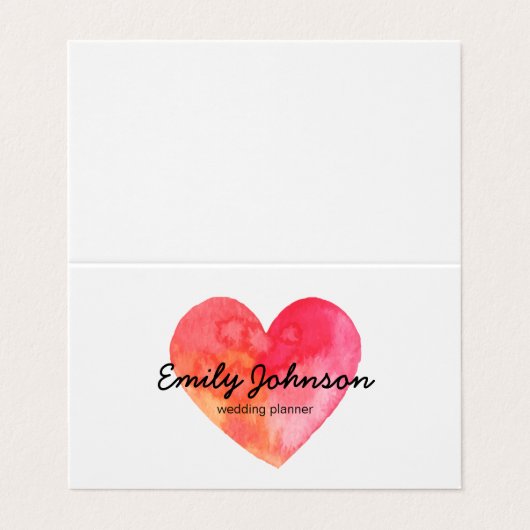 Elegant modern waterverf hart visitekaartje (Buitenkant ongevouwen)