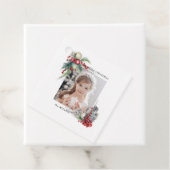 Elegant Modern Waterverf Kerst Bloemen Foto Bedankjes Labels (In situ)