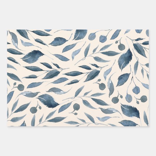 Elegant Modern Waterverf laat patroonblauw Inpakpapier Vel (Voorkant)