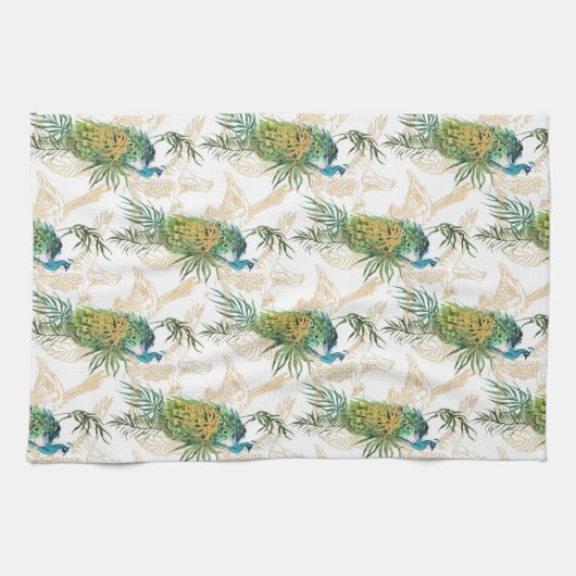 Elegant modern Waterverf Peacock Floral Pattern Theedoek (Horizontaal)