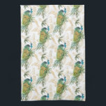 Elegant modern Waterverf Peacock Floral Pattern Theedoek<br><div class="desc">Dit prachtige ontwerp is voorzien van een prachtige pauw zittend in tropisch gebladerte. De achtergrond is voorzien van verschillende gouden illustraties van pauwen op een witte achtergrond #peacock #bird #animal #natuur #tropical #kitchentowels #teatowels #kitchen #dining #home #decor #homedecor #interior #designer #towels #interiors #design #gift #gifts</div>
