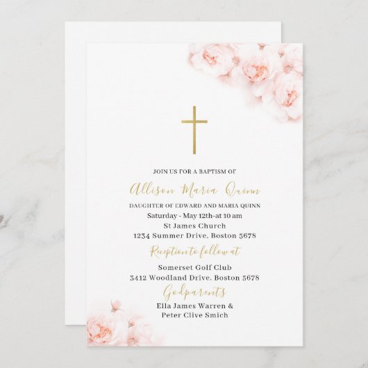 Elegant Modern Waterverf Roze Bloemen Doop Kaart (Voorkant / Achterkant)