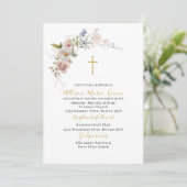 Elegant Modern Waterverf Roze Bloemen Doop Kaart (Staand voorkant)