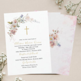 Elegant Modern Waterverf Roze Bloemen Doop Kaart