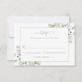 Elegant Modern Waterverf Sage Botanical Wedding R RSVP Kaartje (Voorkant)