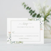 Elegant Modern Waterverf Sage Botanical Wedding R RSVP Kaartje (Staand voorkant)