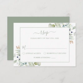 Elegant Modern Waterverf Sage Botanical Wedding R RSVP Kaartje