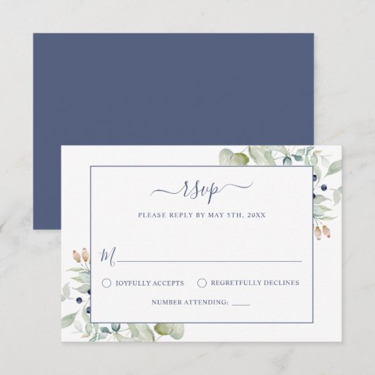 Elegant Modern Waterverf Sage Botanical Wedding RSVP Kaartje (Voorkant / Achterkant)