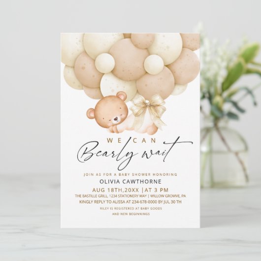 Elegant & Modern We can Bearly Wait Baby Shower   Kaart (Staand voorkant)